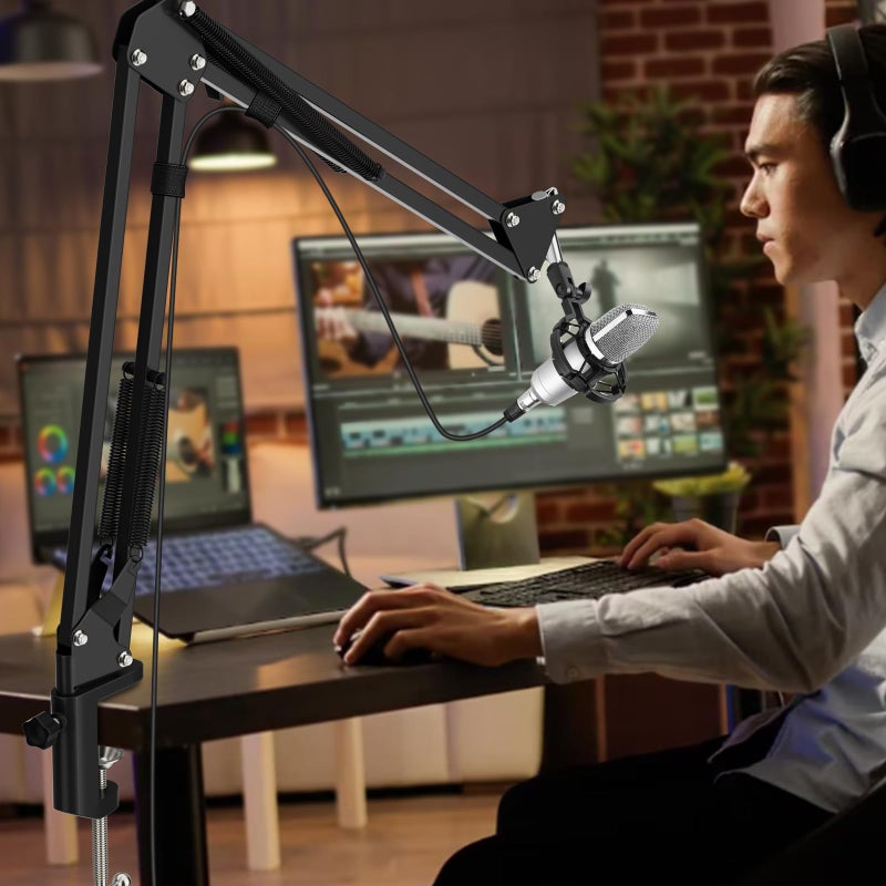 K KASONIC Microphone Stand, Adjustable Microphone Desk Stand for HyperX Mic Boom Arm Stand for Broadcasting Recording, Voice-Over Sound Studio, Stages, Streaming, Singing and TV Stations - Image 3